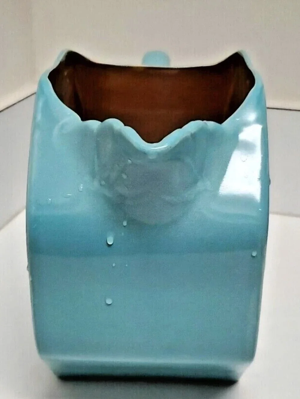 Department 56 Retro Blue Ceramic Pitcher Embossed Flower Motif 8